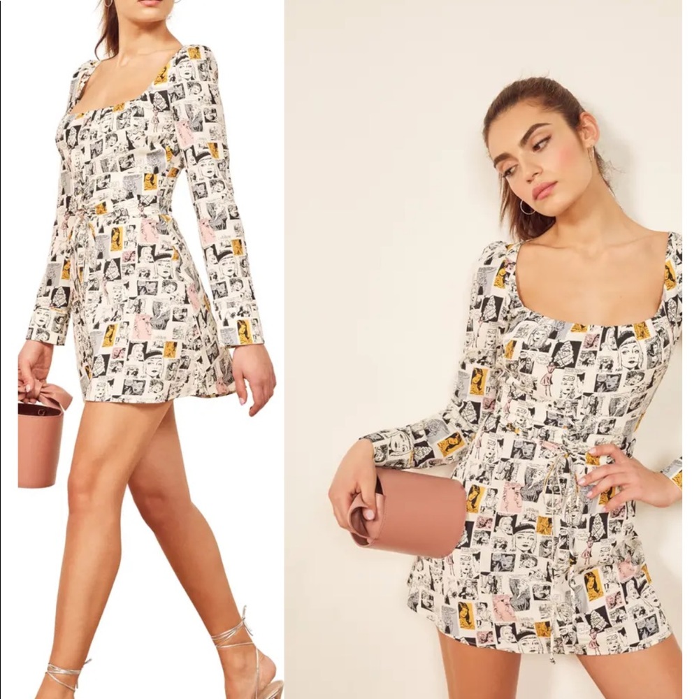 Reformation Daisie Comic Long Sleeve Minidress